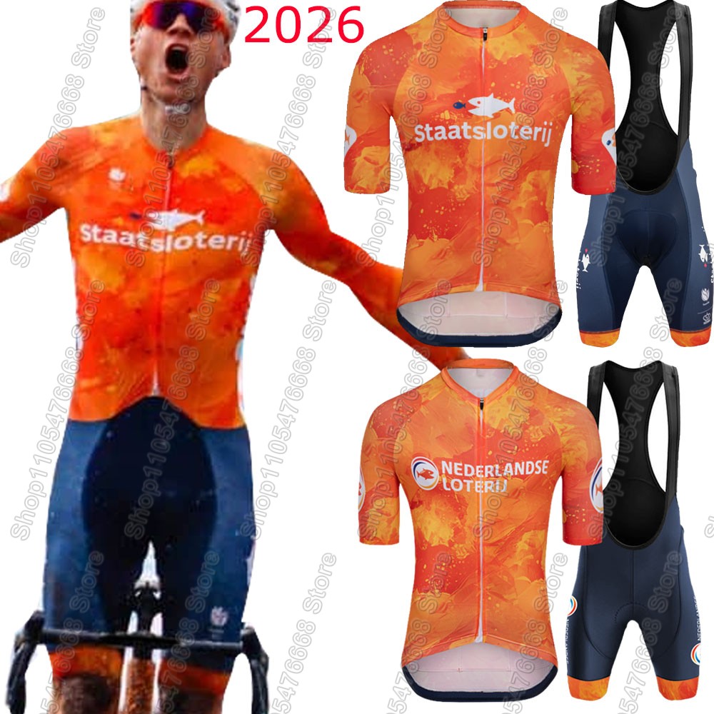Cycling Bib Shorts - オランダサイクリングジャージ2026セットオランダ代表チームサイクリングウェアマチュー・ヴァン・デ・ポールロードバイクシャツスーツビブショーツ