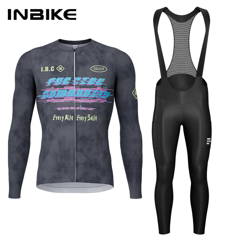 Cycling Gear Logo - INBIKE 春秋サイクリングセット サイクリングジャージ 長袖ビブパンツ パッド付き マウンテンロードバイクスーツ
