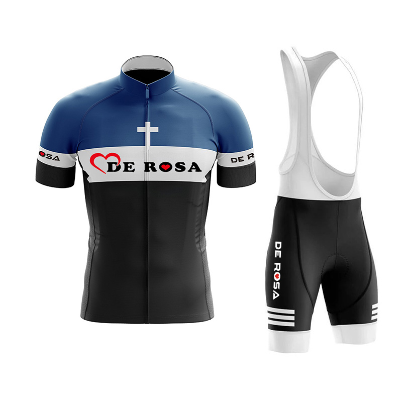 Cycling Bib Shorts - デローザ サイクリングウェア、メンズ通気性速乾半袖ジャージとパッド入りビブショーツセット