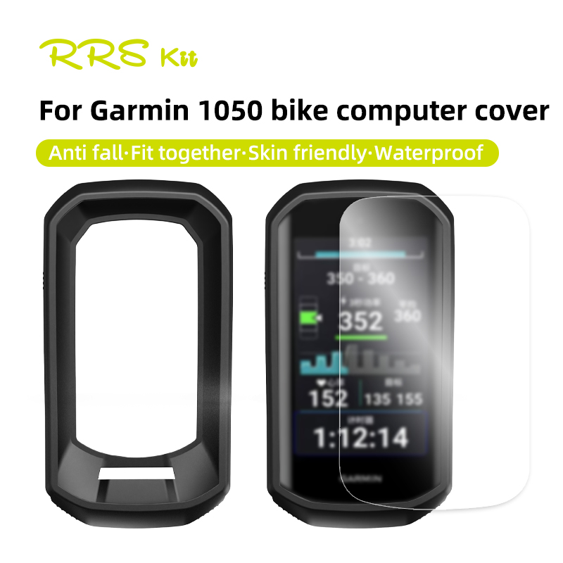 Bike Speedometer - RRSKIT ガーミン1050自転車コンピューター用シリコン保護カバー スクリーンフィルム ランヤード付き バイクGPSスピードメーター 耐衝撃ケース