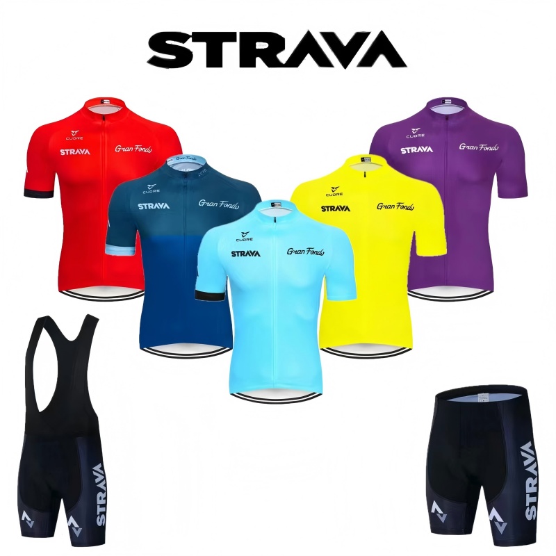 Cycling Bib Shorts - ストラバ バイクジャージセット 夏用サイクリングTシャツ ビブショーツセット トライアスロン マウンテンバイクウェア