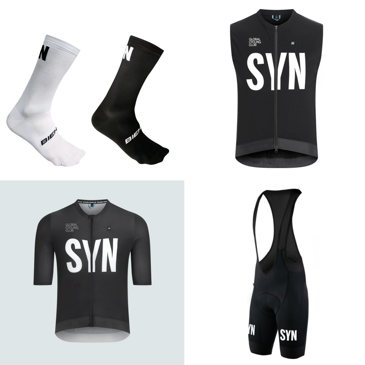 Cycling Bib Shorts - 夏用半袖自転車スーツ 2026 ブラックブルー SYN 便利なサイクリングジャージとビブショーツ 4点セット