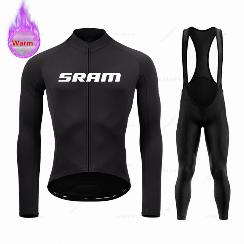 Cycling Bib Shorts - Sramチーム-サーマルフリースサイクリングウェアセット,マウンテンバイクユニフォーム,ビブパンツ,冬