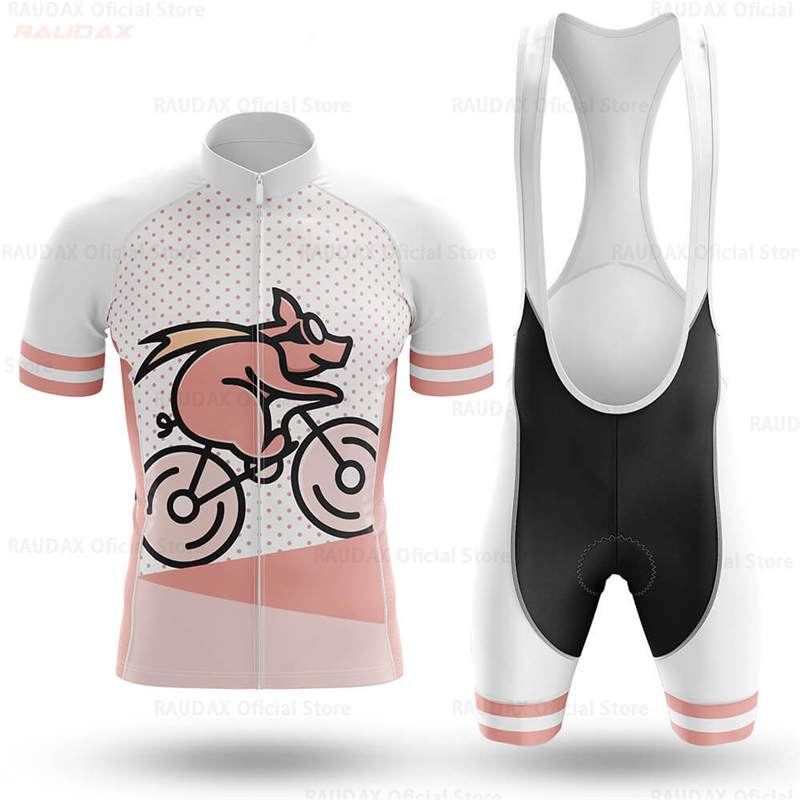 メンズ面白い豚柄アニメサイクリングジャージセット ピンクのロ - Cycling Gear For Sale のレビューと価格