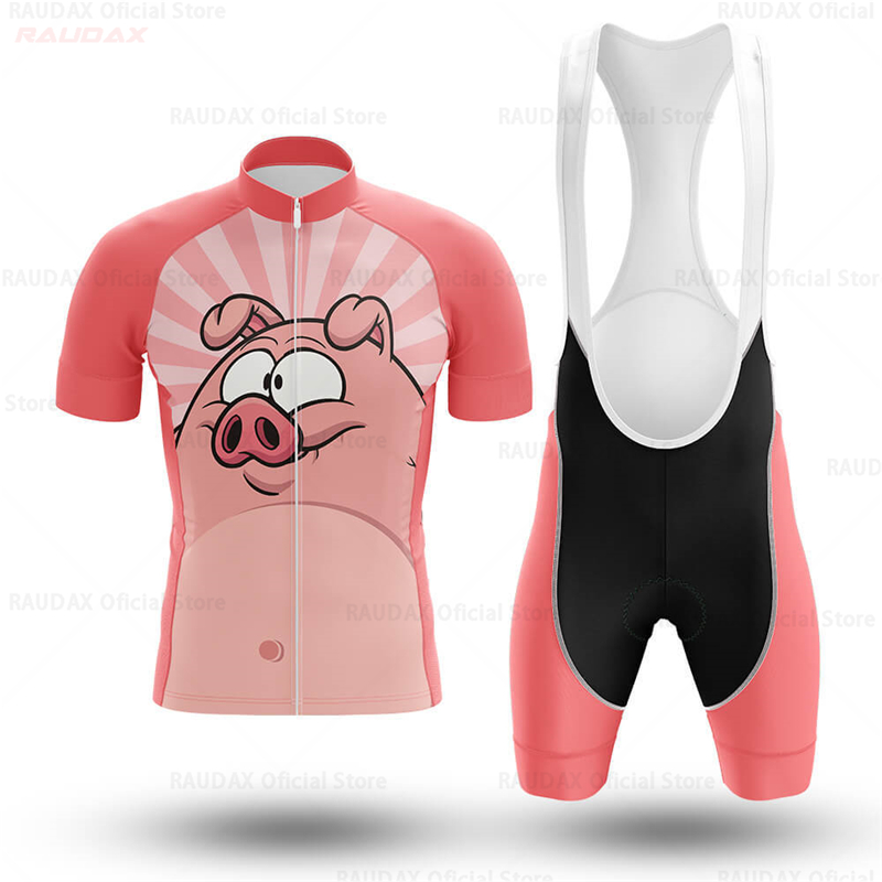 メンズ面白い豚柄アニメサイクリングジャージセット ピンクのロ - Cycling Gear For Sale のレビューと価格