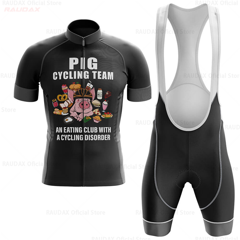 メンズ面白い豚柄アニメサイクリングジャージセット ピンクのロ - Cycling Gear For Sale のレビューと価格
