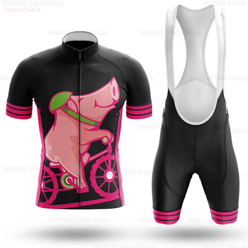 メンズ面白い豚柄アニメサイクリングジャージセット ピンクのロ - Cycling Gear For Sale のレビューと価格